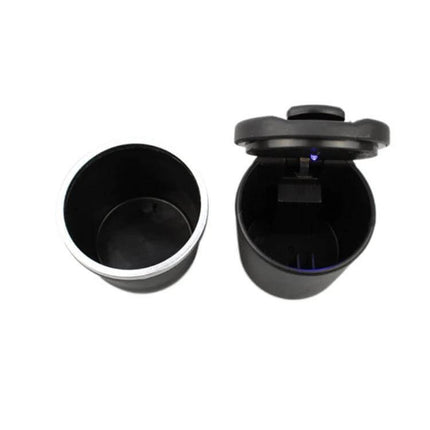 Compact LED Car Ashtray For Clean Tidy Interior Daily - matte black compact car ashtray with LED lid, universal fit, easy to empty and clean