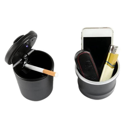 Compact LED Car Ashtray For Clean Tidy Interior Daily - compact matte car ashtray with LED, fits phone, lighter and cigarette for tidy cabin