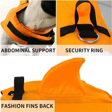 Dog Life Jacket for Safe Summer Water Activities - orange ultra-light vest with abdominal support, security ring and fashion fins back