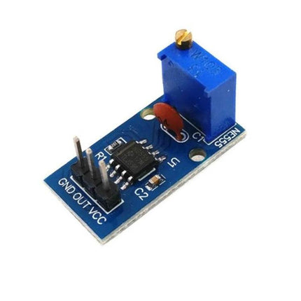 Adjustable Frequency Pulse Generator Module for DIY Electronics NE555 blue PCB with trimmer potentiometer and 3-pin GND OUT VCC header