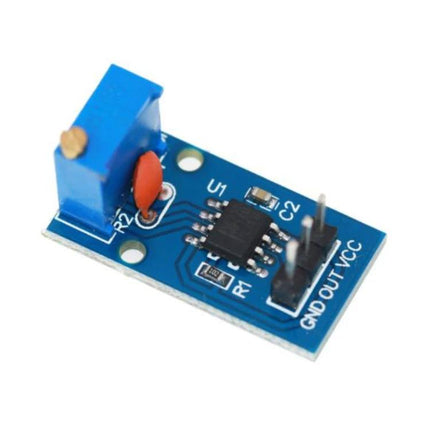 Adjustable Frequency Pulse Generator Module for DIY Electronics compact NE555 pulse generator board with trimmer, header pins labeled GND OUT VCC
