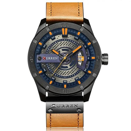 CURREN Men's Military Quartz Sports Watch 45mm Leather | Syndmart