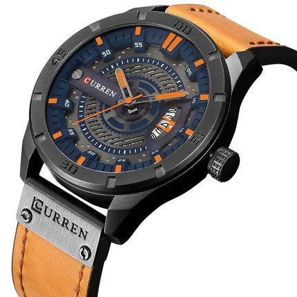 CURREN Men's Military Quartz Sports Watch 45mm Leather | Syndmart