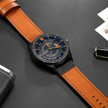 CURREN Men's Military Quartz Sports Watch 45mm Leather | Syndmart