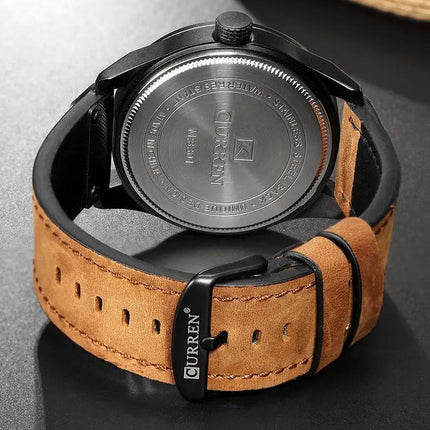 CURREN Men's Military Quartz Sports Watch 45mm Leather | Syndmart