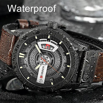CURREN Men's Military Quartz Sports Watch 45mm Leather | Syndmart