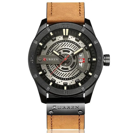 CURREN Men's Military Quartz Sports Watch 45mm Leather | Syndmart
