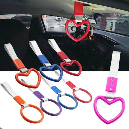 Heart-Shaped Car Decorative Warning Ring for Protection and Safety hanging on car mirror as dashboard safety reminder and decorative accessory