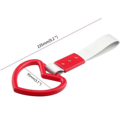 Heart-Shaped Car Decorative Warning Ring for Protection and Safety - red heart nylon dashboard/mirror safety reminder, 235mm strap