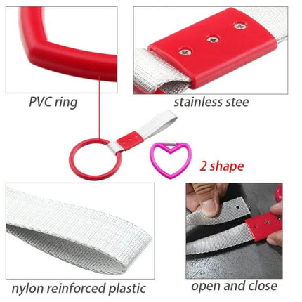 Heart-Shaped Car Decorative Warning Ring for Protection and Safety - red nylon PVC ring with stainless steel clip for dashboard or mirror reminder