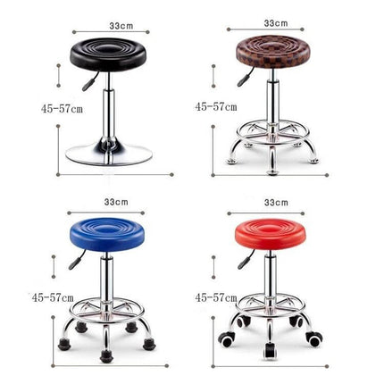 Height Adjustable Pulley Bar Stool for Barber Shop - chrome frame, PU leather seat, 360° rotation, 45–57 cm height, four color and base options