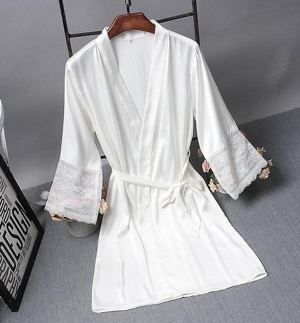 Robes Elegant Sleepwear Sexy Lace Women Dressing Kimono Silk Bath Robe, M, L, XL, XXL - Syndmart