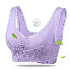 Lace-Trimmed Wireless Sports Bra with Cross Back Support for Women - Soft and Breathable Purple