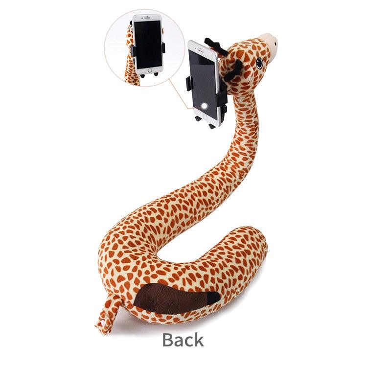 Cartoon-Themed U-Shaped Neck Pillow with Adjustable Phone Holder