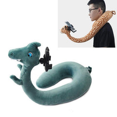 Cartoon-Themed U-Shaped Neck Pillow with Adjustable Phone Holder Dinosaur