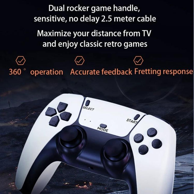 Wireless Dual Gamepad Controller for PS1 and Retro Emulation white dual-stick gamepad showing buttons, select/start, mode, ideal for two-player retro emulation