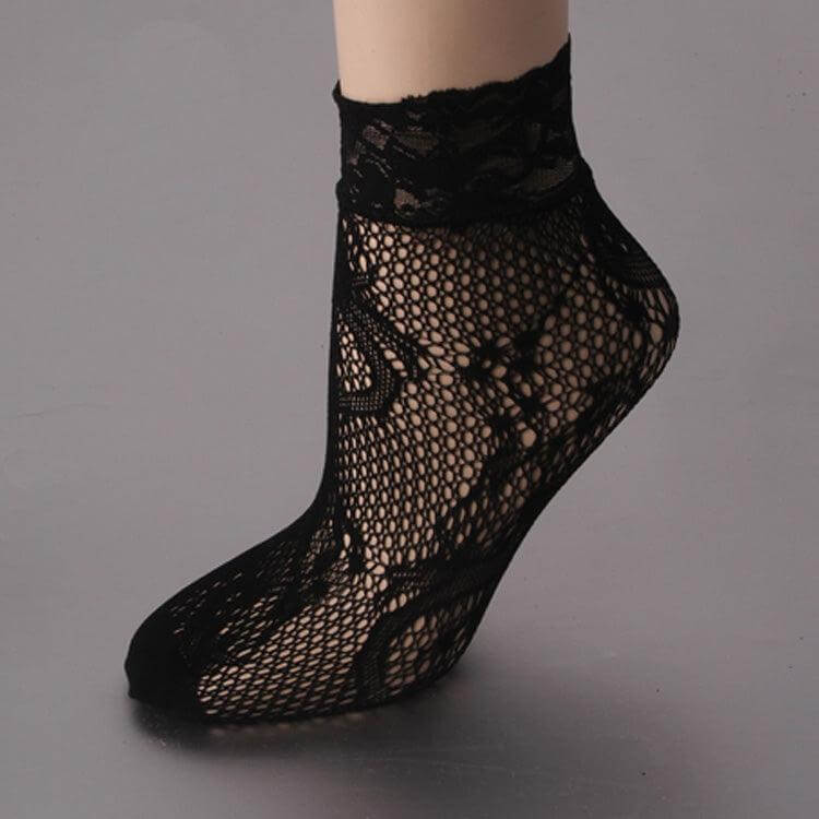 Elegant Black Lace Fishnet Ankle Socks for Women and Girls - Soft and Comfortable Design