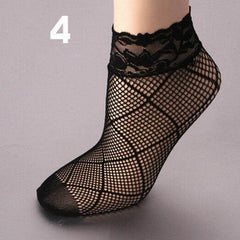 Elegant Black Lace Fishnet Ankle Socks for Women and Girls - Soft and Comfortable Design