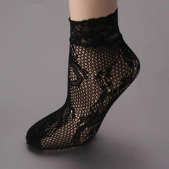 Elegant Black Lace Fishnet Ankle Socks for Women and Girls - Soft and Comfortable Design