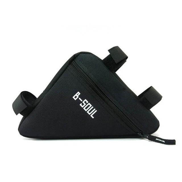 Triangle Bicycle Saddle Bag Waterproof Front Tube Frame - black 600D waterproof triangular under-saddle storage bag with zipper, 20x18.5x4cm, lightweight 55g