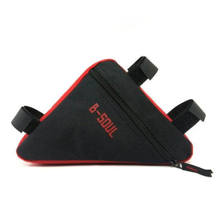 Triangle Bicycle Saddle Bag Waterproof Front Tube Frame black triangle saddle bag with red trim, under-seat zipper pocket, 600D waterproof fabric