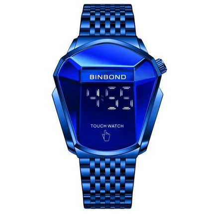 Alt Tag: BINBOND Men's Touch Screen Steel Band Watch for Everyday Use - blue 44.5mm touch-screen steel band with luminous hands and calendar