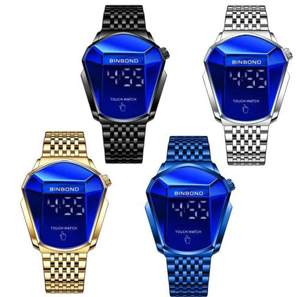 BINBOND Men's Touch Screen Steel Band Watch for Everyday Use - four color steel band touch watches with blue digital face and luminous hands