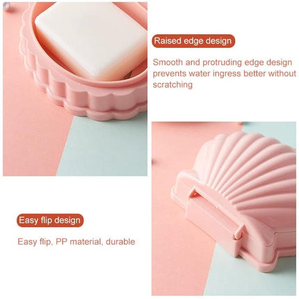 Practical Soap Storage for Daily Home Bathroom Use pink PP shell-shaped soap box with raised edge and easy flip drain design