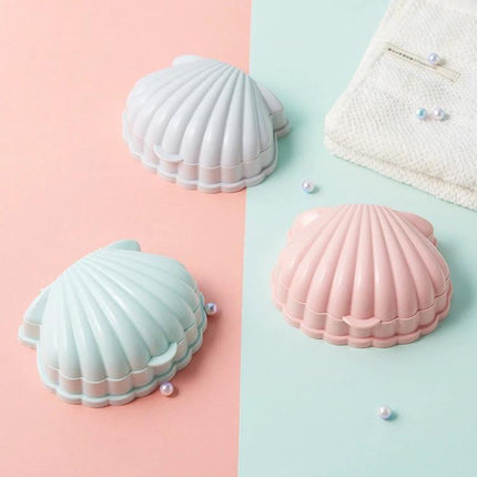 Practical Soap Storage for Daily Home Bathroom Use - pastel shell-shaped PP soap box set for draining and organizing sink or shower