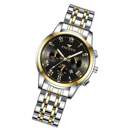 FNGEEN Elegant Ladies Quartz Watch with Luminous Date Display - two-tone stainless steel wristwatch, 41.5mm, luminous date and calendar, 30m waterproof