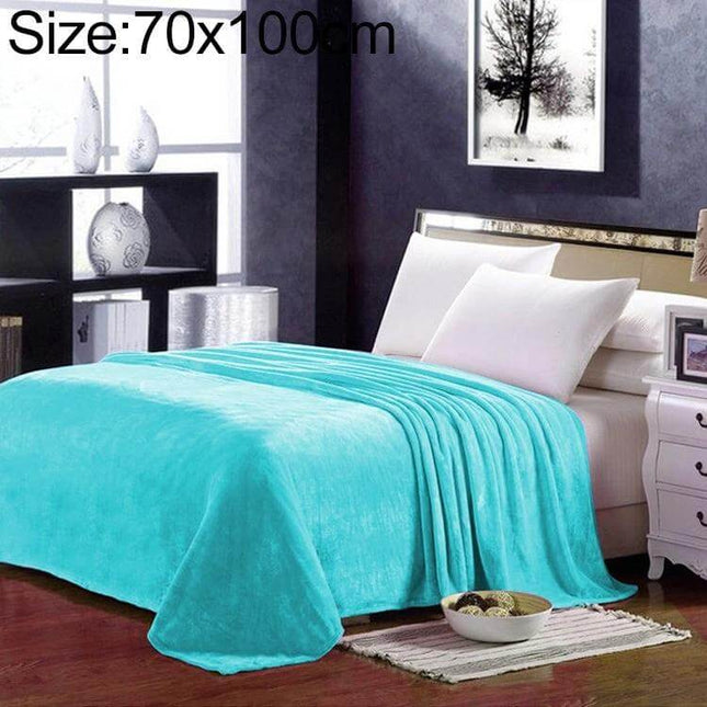 Alt Tag: Beddowell Coral Flannel Blanket 180x200cm lightweight turquoise coral fleece on bed for travel home lounge