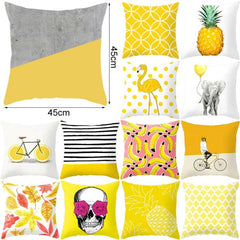 Set of 2 Vibrant Yellow Geometric Throw Pillow Covers - 45x45cm Decorative Cushion Cases for Home and Office