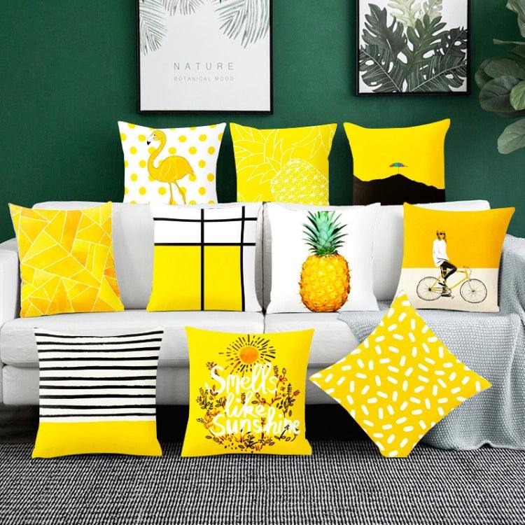 Set of 2 Vibrant Yellow Geometric Throw Pillow Covers - 45x45cm Decorative Cushion Cases for Home and Office