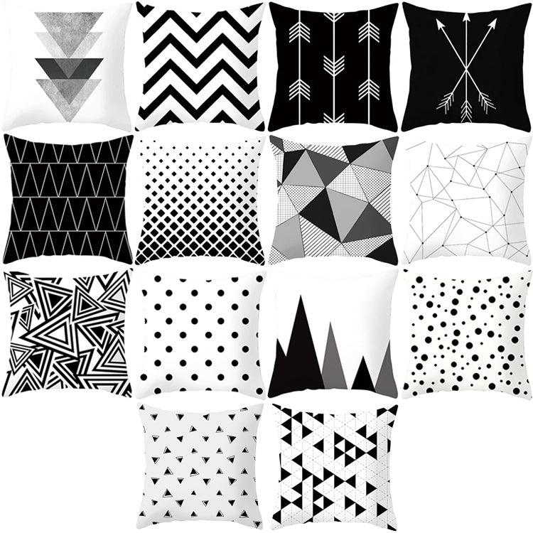 Set of 2 Contemporary Black and White Geometric Abstract Pillow Covers in Durable Polyester