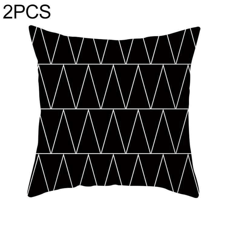 Set of 2 Contemporary Black and White Geometric Abstract Pillow Covers in Durable Polyester 21