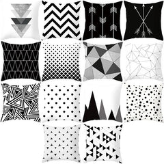 Set of 2 Contemporary Black and White Geometric Abstract Pillow Covers in Durable Polyester