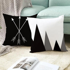 Set of 2 Contemporary Black and White Geometric Abstract Pillow Covers in Durable Polyester