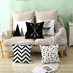 Set of 2 Contemporary Black and White Geometric Abstract Pillow Covers in Durable Polyester