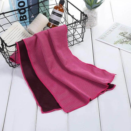 Fitness Towel Quick-Drying for Gym, Travel, and Everyday Use pink microfiber cooling towel draped in basket for workouts and travel