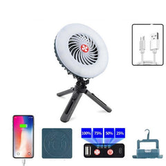 Multi-functional LED Fan Lamp with USB Rechargeable Battery for Camping and Live Streaming