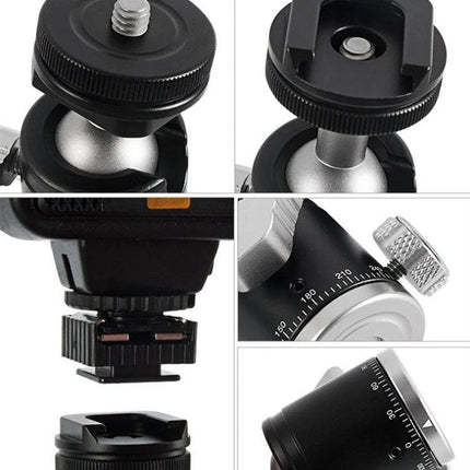 BEXIN K-19 Versatile Ball Head Mount for Cameras and Phones showing close-up of ball head, quick-release plate, and adjustment dials