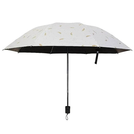 Feather Pattern Three-Folding Umbrella for Rain and Sun Protection – Compact white umbrella with feather print, manual fold, 210T water‑resistant UV fabric