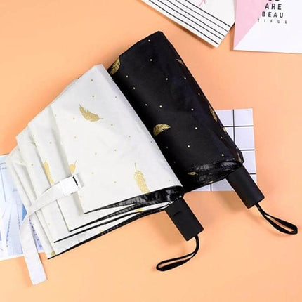 Feather Pattern Three-Folding Umbrella for Rain and Sun Protection compact dual-color foldable umbrella with gold feather print