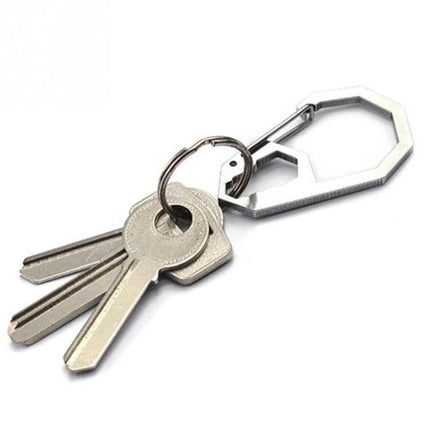 EDC Hex Spanner Carabiner Keychain Stainless Steel on key ring with three keys, compact stainless steel hex wrench carabiner for everyday carry
