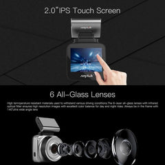 Anytek Q2 Dual Lens FHD 1296P Wi-Fi Dash Camera with ADAS & LDWS, Magnetic Mount, Car DVR