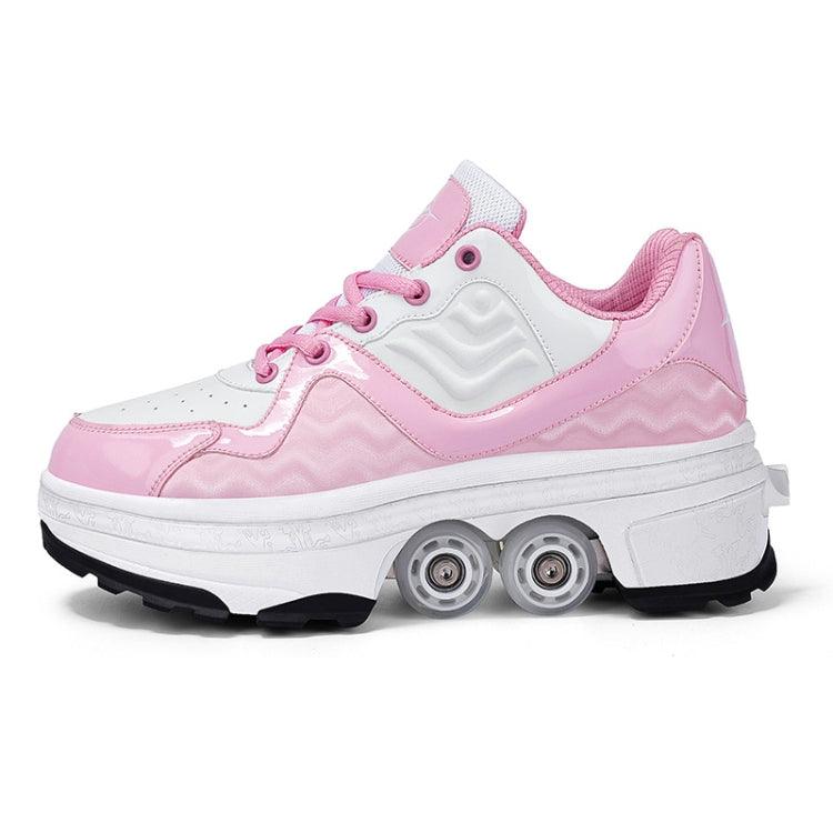 Children's Convertible Sneakers and Roller Skates with Retractable Wheels Pink 33