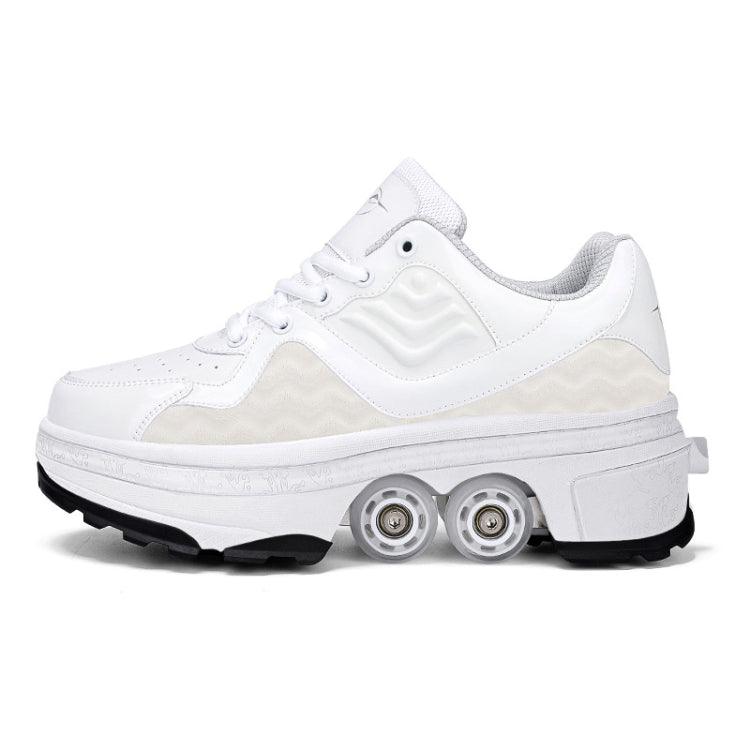 Children's Convertible Sneakers and Roller Skates with Retractable Wheels White 33