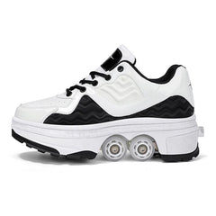 Children's Convertible Sneakers and Roller Skates with Retractable Wheels Black White 33