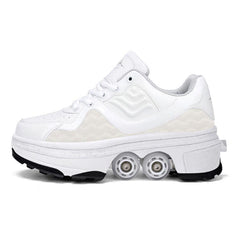 Children's Convertible Sneakers and Roller Skates with Retractable Wheels White 34