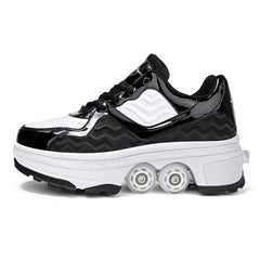 Children's Convertible Sneakers and Roller Skates with Retractable Wheels Black 34